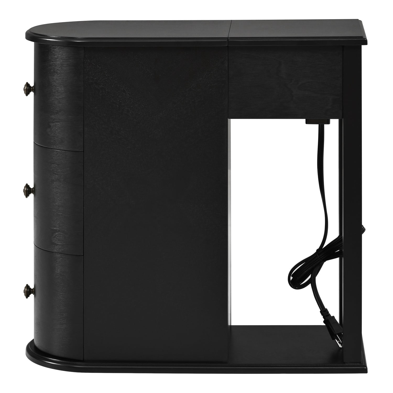 Hommoo Modern End Table with Hidden Dual Cup Holders, Built-in Charging Station, Pull-Out Side Table & 2 Deep Storage Drawers, Space-Saving Bedside Table for Bedroom and Living Room, Black