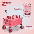thumbnail image 2 of Sunula 550LBS Collapsible Foldable Wagon Cart 300L Larger Capacity Folding Beach Heavy Duty Utility Garden Wagon with All-Terrain Wheel, Drink Holders for Camping Shopping Grocery Sport Outdoor. Pink, 2 of 9