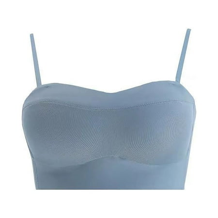 

CLZOUD Woman s Bras Strapless Bandeau Bra Full Coverage Camisole Anti Slip for Large Bust Light Summer Edition Gather Blue D