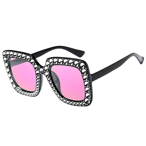 Siminsem Oversized Square Sunglasses with Rhinestones, Bling Bling Crystal Frame Sun Glasses, UV Protection Fashion Shades for Street Look, Hot Pink, One Size