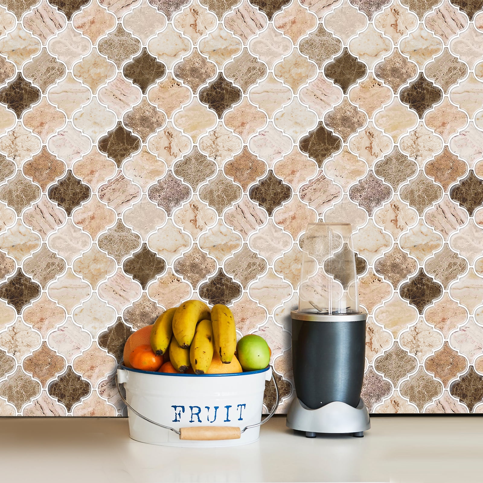 clevermosaics Self Adhesive Marble Vinyl Tile for Kitchen & Bathroom Walls, Waterproof Peel & Stick, 10-Pack