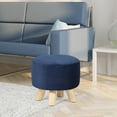 thumbnail image 6 of Homebeez Round Fabric Padded Ottoman Foot Rest Stool Wood Sofa Change Shoes Stool,Navy, 6 of 7