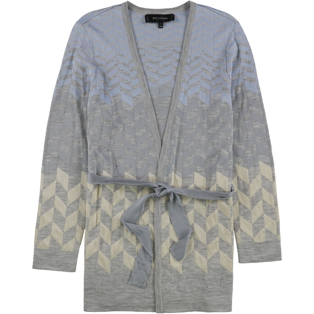 St. John Womens Degrade Herringbone Cardigan Suéter, Gris, Pequeño