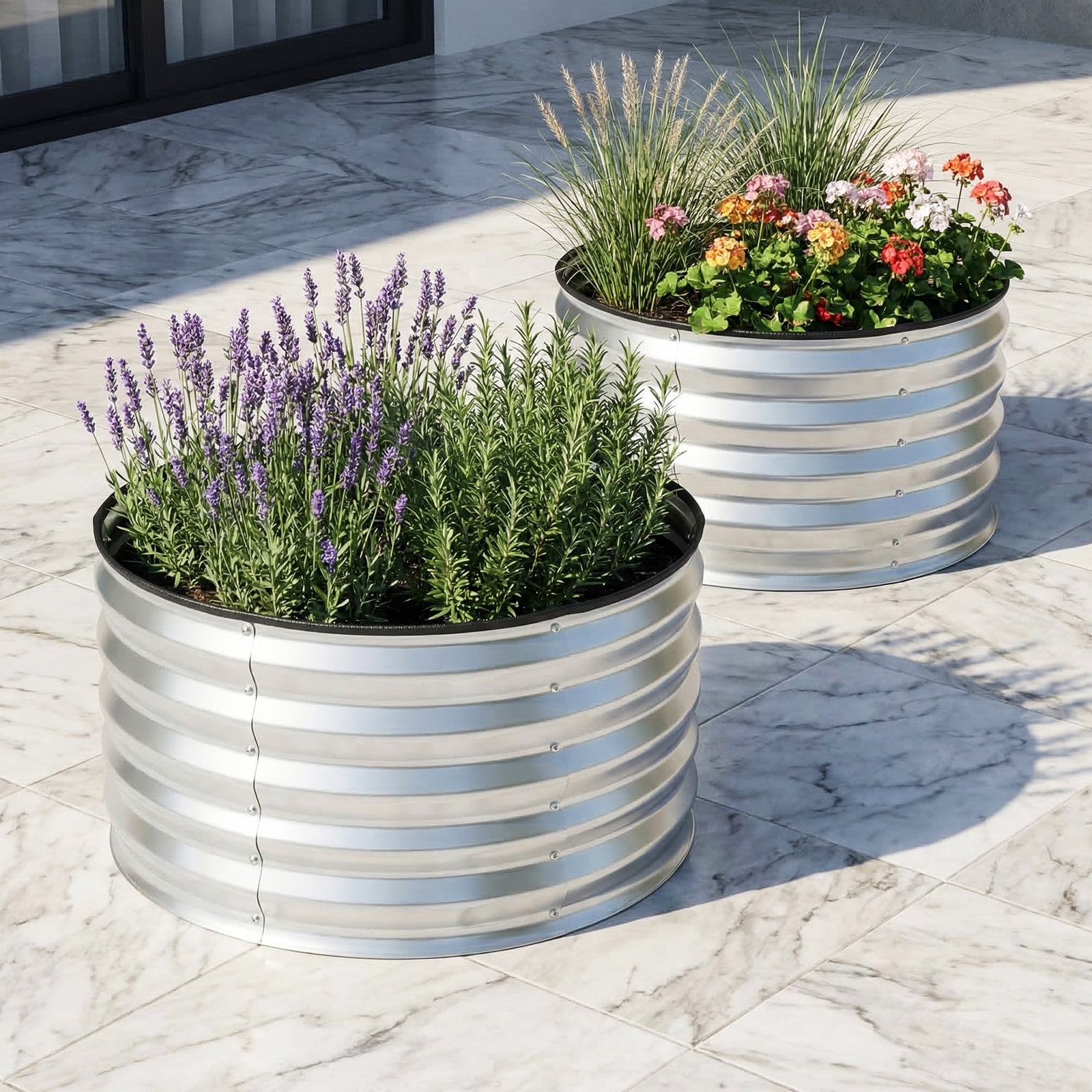 Costway 2 Pack Galvanized Raised Garden Bed Kit with Open-Ended Base for Vegetables Flowers