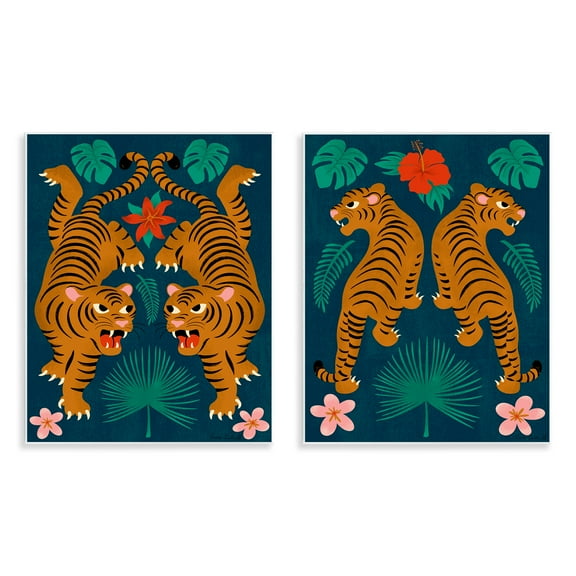 Stupell Industries Twin Jungle Tigers Animals Painting Unframed Art Print Wall Art, 11 x 14, Set of 2