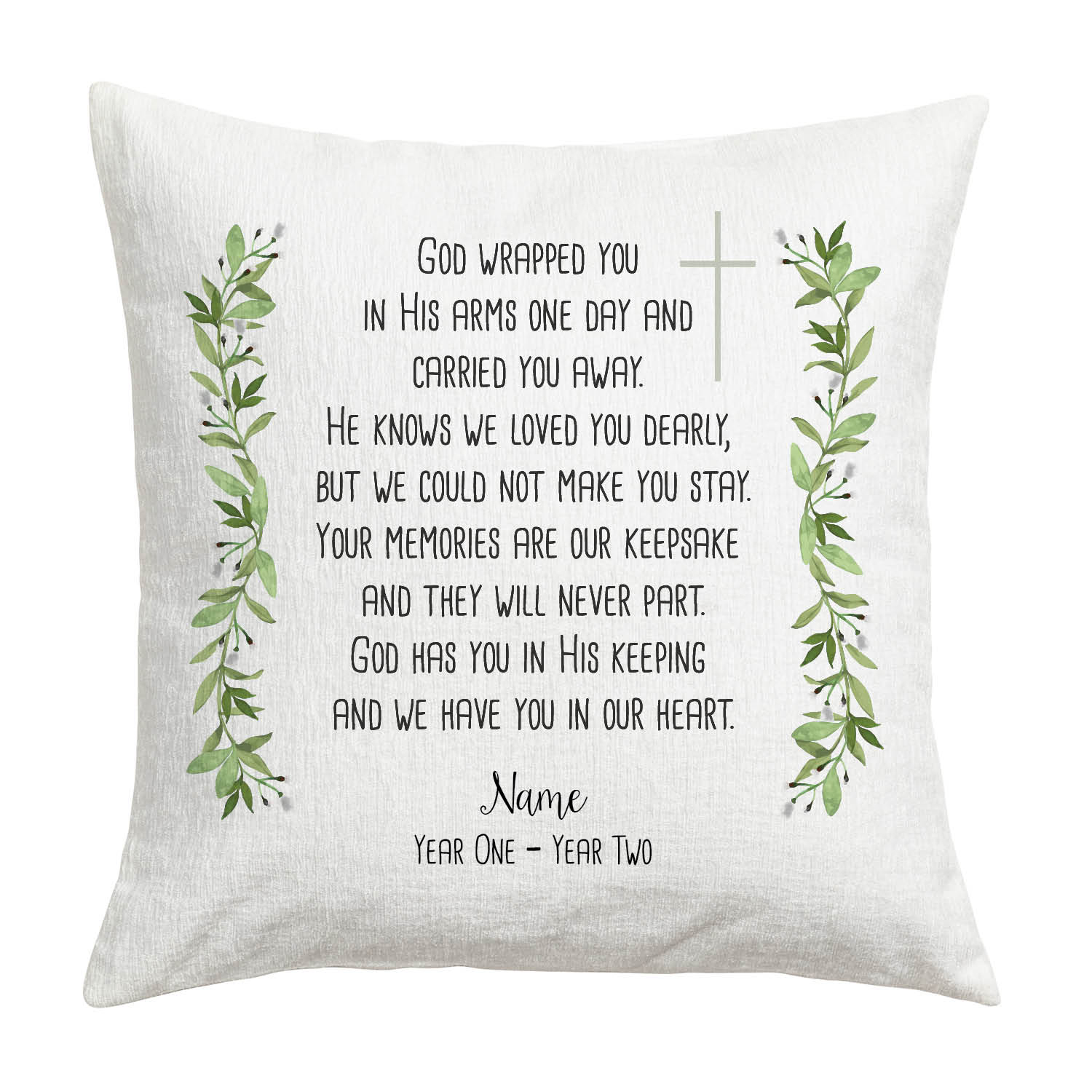 Personalized Planet God Wrapped You in His Arms Memorial Throw Pillow with Custom Name and Years Printed | Square Removable Cover | Spiritual Decorative Accent | 17" x 17"