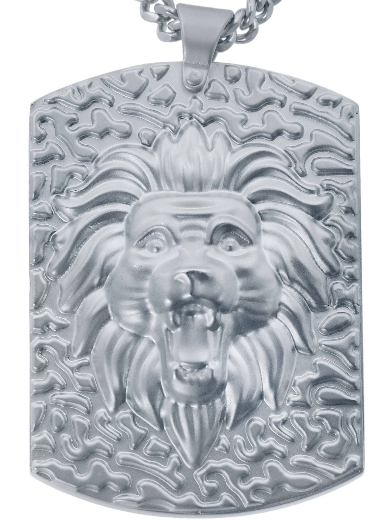 Jewelry Men's Stainless Steel Lion Head Dog Tag with Chain