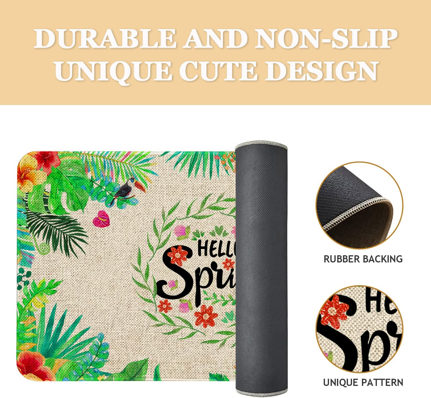 Spring Door Mat 30 X 17 Inch Hello Spring Flowers Doormat Indoor Outdoor Entrance Floor Mat Non Slip Spring Decor Rubber Mats