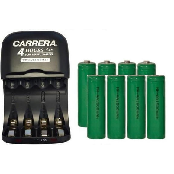 AA / AAA NiMH Smart Slim Travel Charger with USB Plug & 8 x AA NiMH 1500 mAh Batteries Charger
