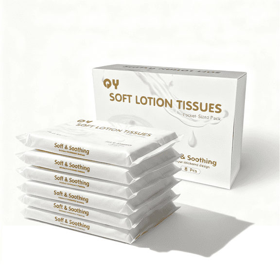 QingYa Lotion Facial Tissues with Moisture, 6-Ply Pocket Tissue, 8 On-The-Go Packs, 20 Sheets per Pack (160 Total Counts), Ultra Soft