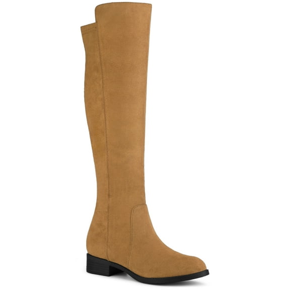 BLISSFUL STEP Women's Knee High Boots Chunky Heel Faux Suede Fall Winter Boots Brown 10