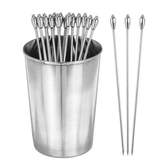 Uxcell Stainless Steel Cocktail Picks with Storage Cup for Drinks Events 16