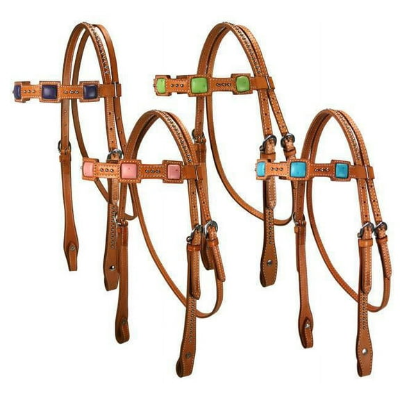 Tahoe Tack USA Leather Saquaro Ostrich Print Square Western Browband Headstall - Purple