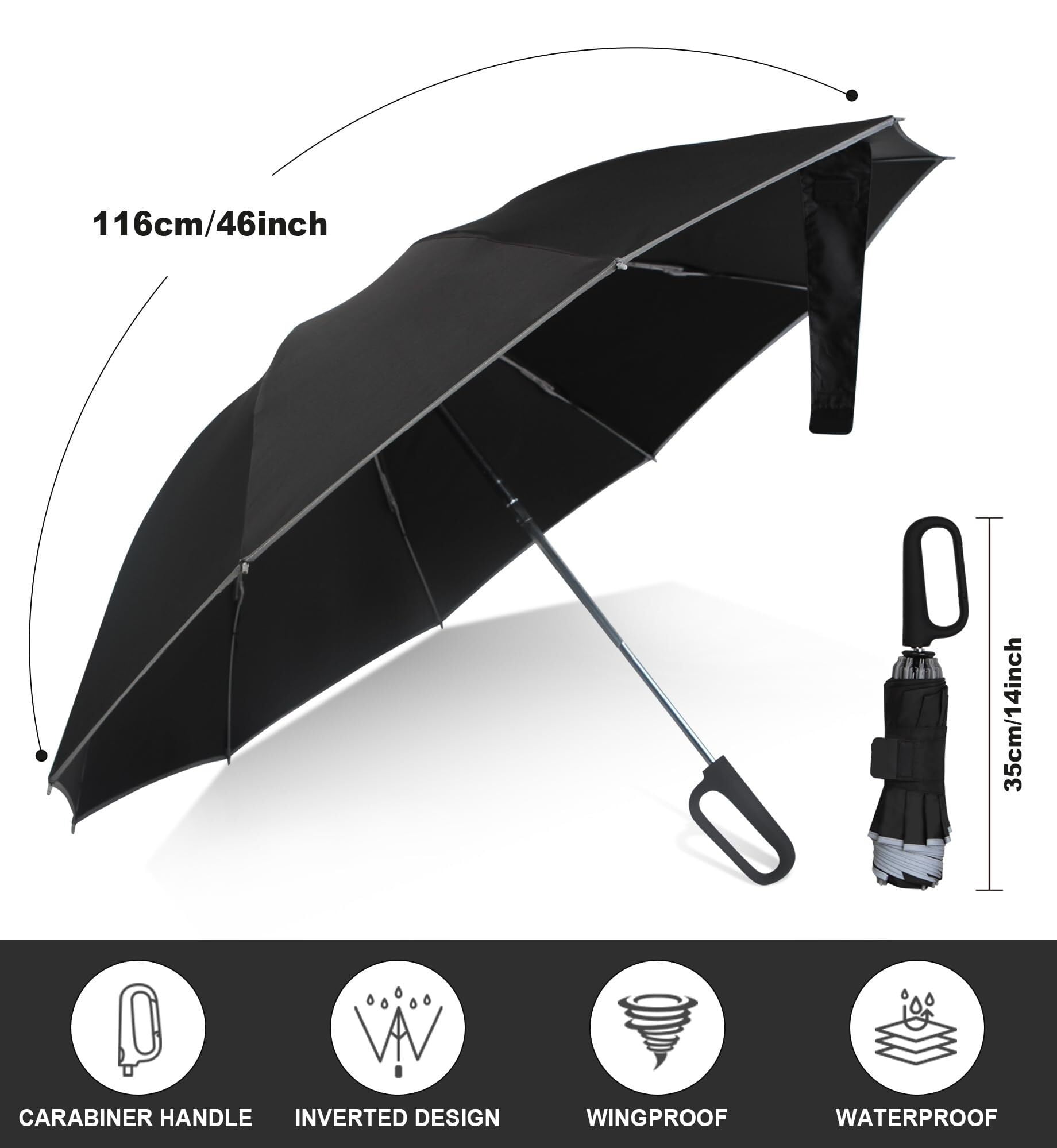 Lussenwert Inverted Umbrella With Carabiner Handle, Wind
