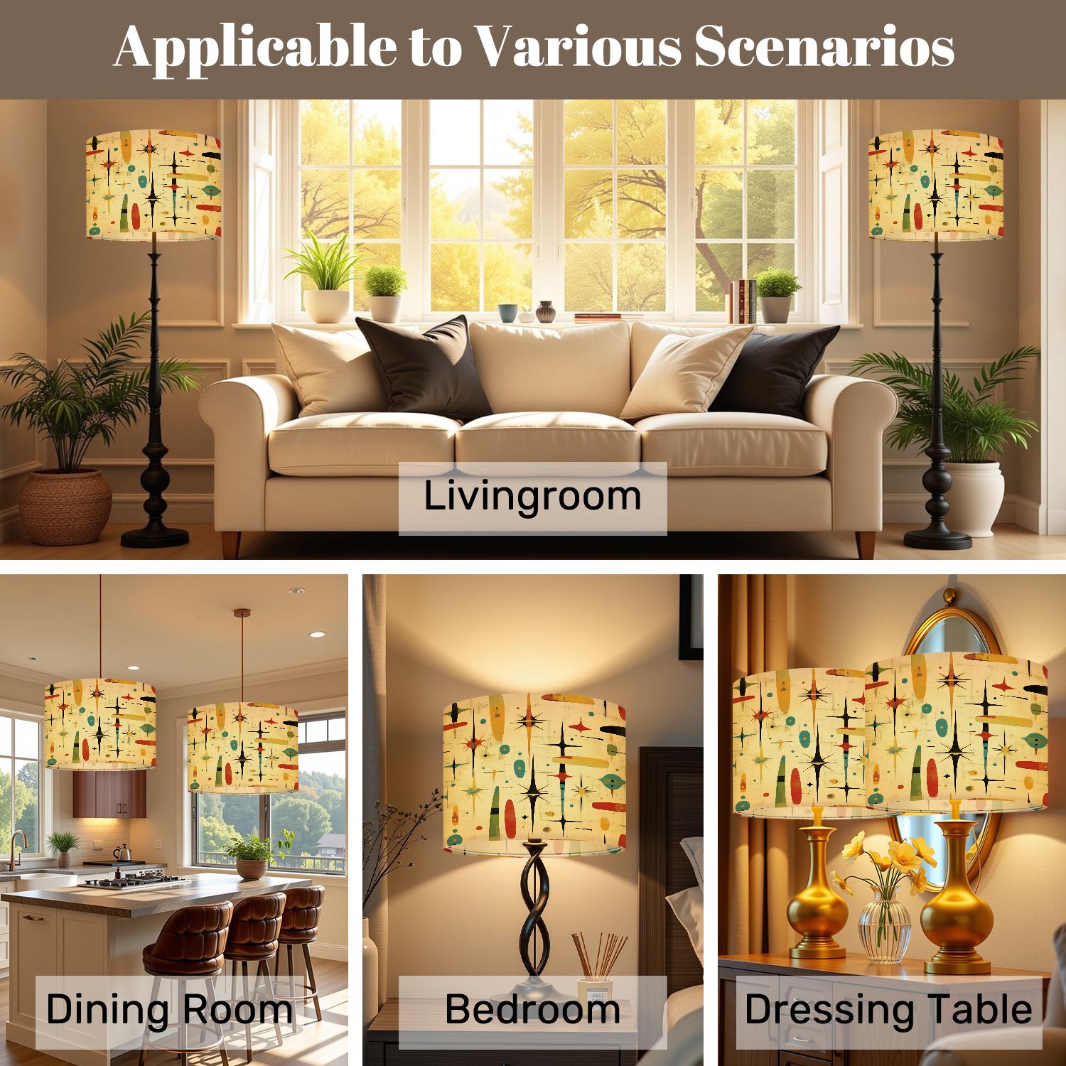Lampshades 2 Pack Mid Century Retro Atomic Abstract Modern Geometric Colorful Vintage 13"x13"x10" Light Shade for Table Lamps Floor Lamps Drum Lamp Shades Lampshade Replacement Easy Assembly