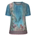thumbnail image 6 of up to 60% off Gifts Usmixi Shirts for Women Plus Size Cold Shoulder Vintage Graphics Tunic Tops Tees Summer Trendy Floral Print Short Sleeve Round Neck Ladies Blouses Blue XXXXL, 6 of 6