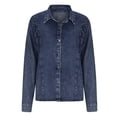 thumbnail image 3 of IROINID Veste Courte en Denim pour Femme Veste Col à Revers Couleur Unie Manches Longues Décontractée Col à Revers Manches Longues Sans Capuche Manteau Décontracté Ample, Bleu, 3 of 6