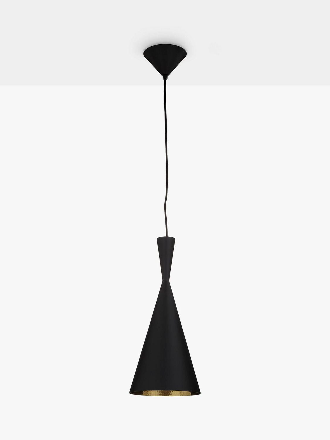 Heavenly Collections | Suspension Cône Sablier Moderne - Luminaire Noir Mat Style Mid-Century avec Intérieur en Feuille d'Or Martelée