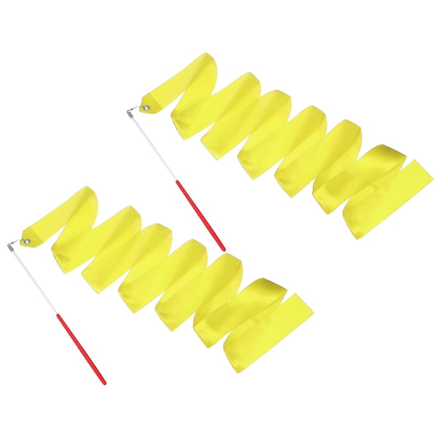 Uxcell 2 Pcs Dance Ribbons, 78.7 Inch Gymnastics Ribbon Streamers with Red Wand for Gymnastics Artistic, Yellow