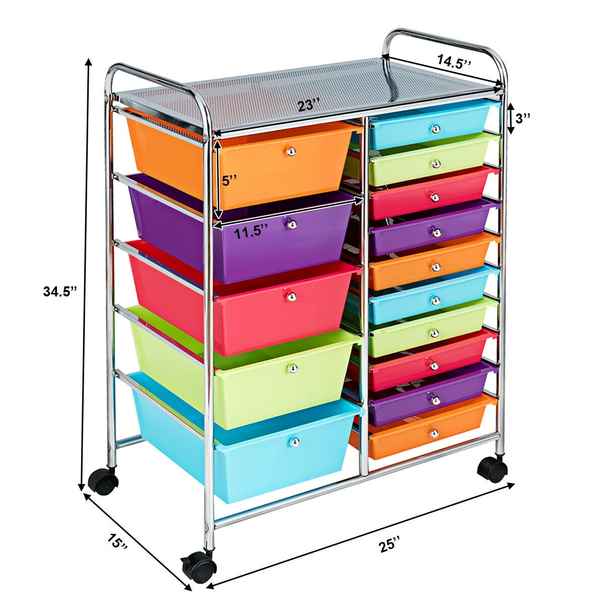 Gymax 15 Drawer Opaque Rolling Storage Cart Multi-color Drawers Home