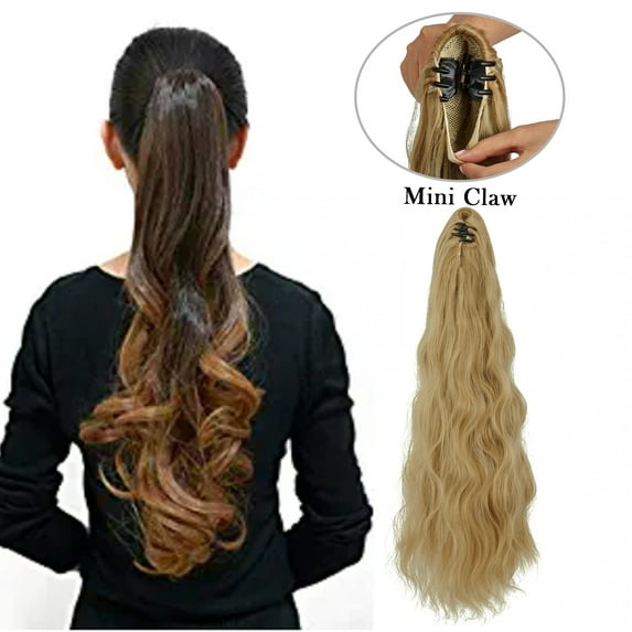 SAYFUT 18" Hair Extensions Long Big Wavy Claw Curly Ponytail Min Claw Clip in Hair Piece Pony Tail Synthetic Ponytail Hair Extension (Black, Medium Brown, Blonde)