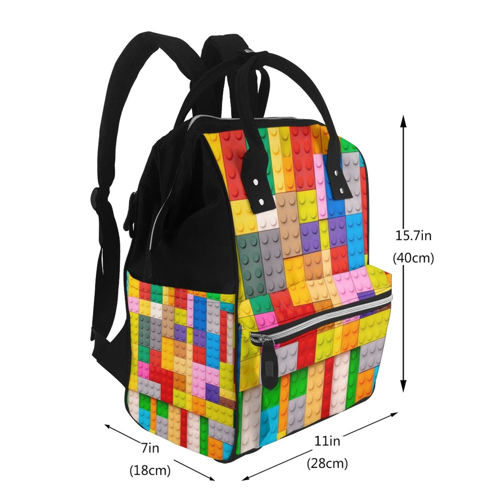 Ratiio Colorful Plastic Blocks Pattern Mummy Backpack - Waterproof Twill Canvas, Large Capacity Diaper Bag with Multiple Pockets and Adjustable Straps