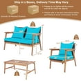 thumbnail image 2 of Gymax Ensemble de Conversation pour Patio 4 Pcs, Ensemble de Meubles à Cadre en Bois avec Coussins Turquoise, 2 of 9