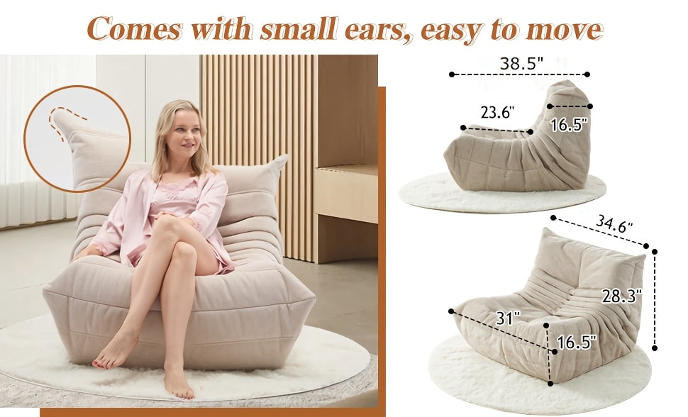 Memory Foam Bean Bag Chair with Free Round Carpet, Large Cozy Fireside Sofa for Adults, Knitted Fabric Ergonomic Lounge Chair for Living Room,  Movie Nights and Office