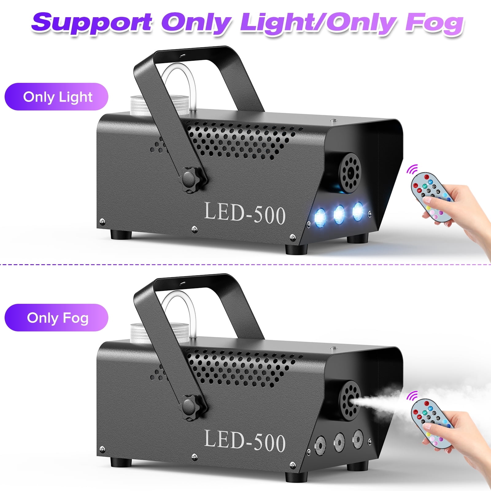 500W Fog Machine with RGB LED Lights, Remote Control, 3000CFM, 15 Lighting Effects for Wedding, DJ, Party, Concert, Halloween