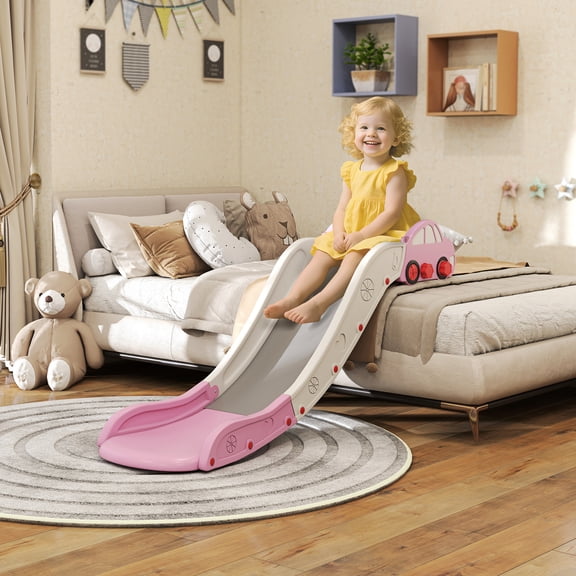 Qaba Toddler Slide, Couch Slide for Bed, Sofa, Extra Length Indoor Couch Slide for Toddler, Baby, Child, Easy to Assemble, Pink