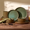 thumbnail image 2 of Famiware 12-Piece Stoneware Dinnerware Set, Microwave & Dishwasher Safe - Service for 4, Moss & Cocoa, 2 of 8