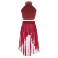 thumbnail image 2 of Haitryli Kids Girls 2Pcs Lyrical Dance Outfits Crop Tops with Tutu Skirt Ballet Dancewear Gymnastics Costume Burgundy 8, 2 of 5