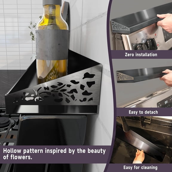 30" Magnetic Stove Top Shelf – Black Stainless Steel Spice Rack and Seasoning Organizer – Kitchen Shelf for Back of Stove – Over Stove Rack and Storage Organizer