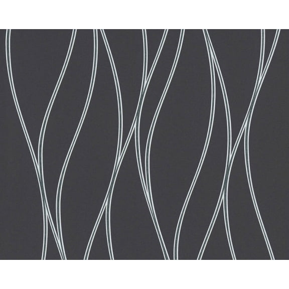 Concord Wallcoverings Textured Wallpaper Modern Wavy Lines, Black Silver, 21 In x 33 Ft (56 sq. ft), 371324