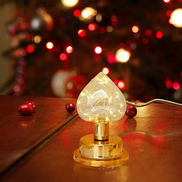 Fiudx Lámpara de Noche con Bombilla Dorada, Elegante Diseño de Base Dorada, Iluminación Led Cálida y Suave, Portátil, Funciona con Pilas, Ideal para Decorar El Dormitorio, Ideal para Regalar En Navid