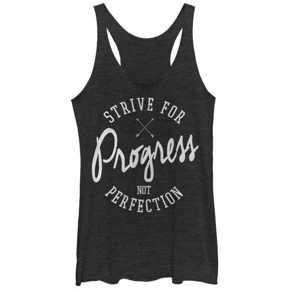Women's CHIN UP Strive For Progress Not Perfection  Racerback Tank Top Black Heather Small
