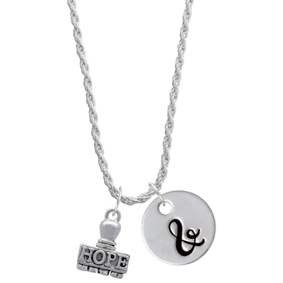 Delight Jewelry Silvertone HOPE Stamp Silvertone Script Initial Disc - & - Charm Necklace, 20"+3"