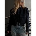thumbnail image 4 of Women'S Button Down Bombers Jacket Drop Shoulder Short Cropped Coat Outwear Black S, 4 of 7