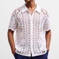 thumbnail image 2 of YLSDY Men's Allover Lacework Camp Shirt, Openwork Floral & Geometric Pattern, Short Sleeve Button-Down Cover-Up Top White XXXL, 2 of 6