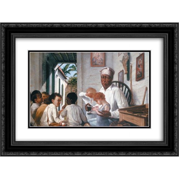 Francisco Oller 2x Matted 24x18 Black Ornate Framed Art Print 'The School of the Teacher Rafael Cordero'