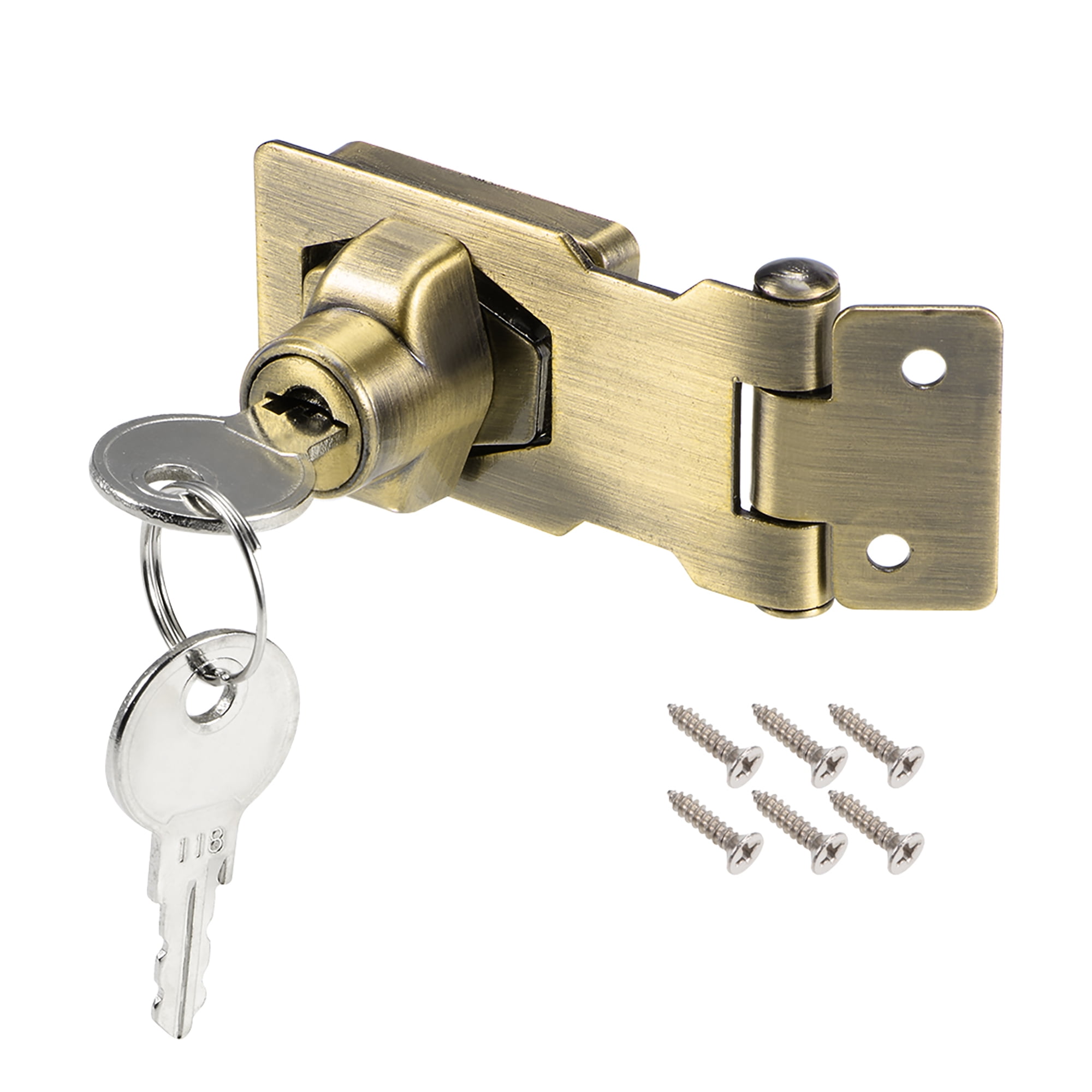 Stainless Steel Satin Finish Key Chain Gold Tone Square Accents & Screw-on Lock 