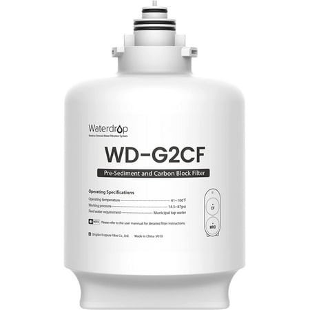 

Waterdrop WD-G2CF 2-in-1 Activated Carbon Block Composite Filter 12-month Lifetime Replacement for WD-G2-B WD-G2-W WD-G2P600-W Reverse Osmosis System