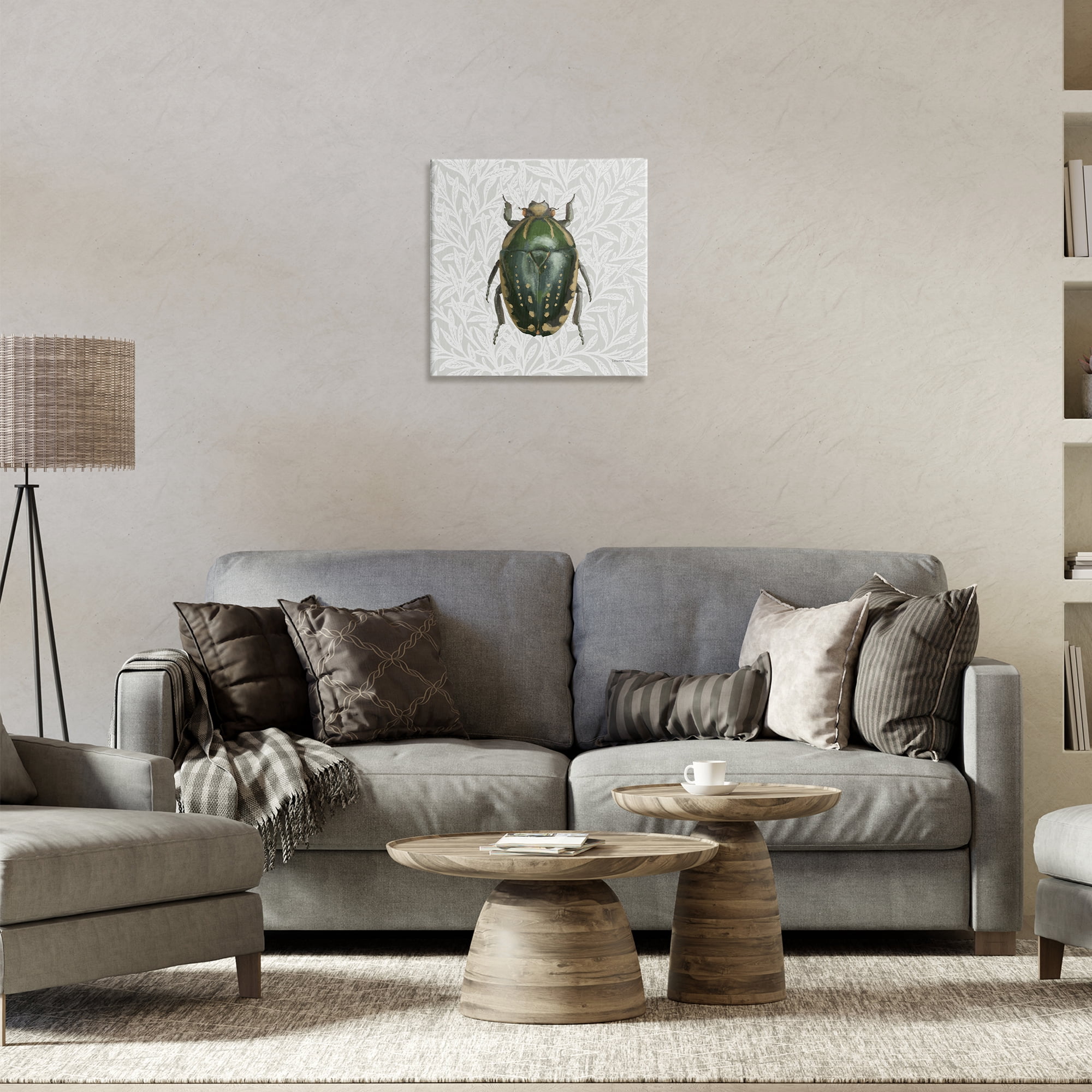 Stupell Industries Beetle with Botanical Pattern Animals & Insects Painting Gallery Wrapped Canvas Art Print Wall Art, 17 x 17