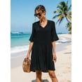 thumbnail image 2 of Women Dresses Summer Dress V-Neck Short Sleeve T-Shirt Elegant Dress Babydoll Ruffles Casual Mini Female Dress, 2 of 7