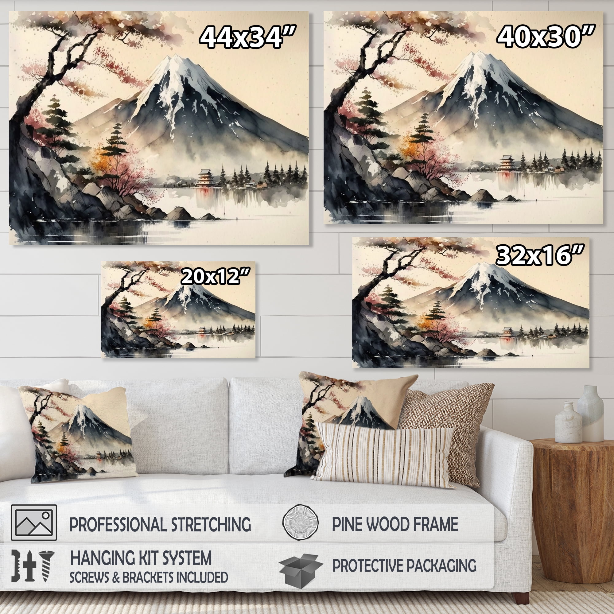 Designart Japanese Landscape In Watercolor II Canvas Wall Art