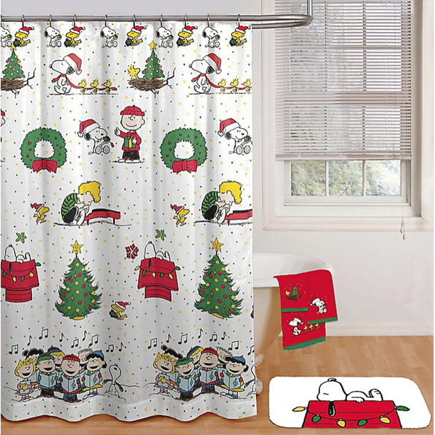 Peanuts Be Merry 70 Inch X 72 Inch Fabric Shower Curtain With Hooks Set Walmart Com