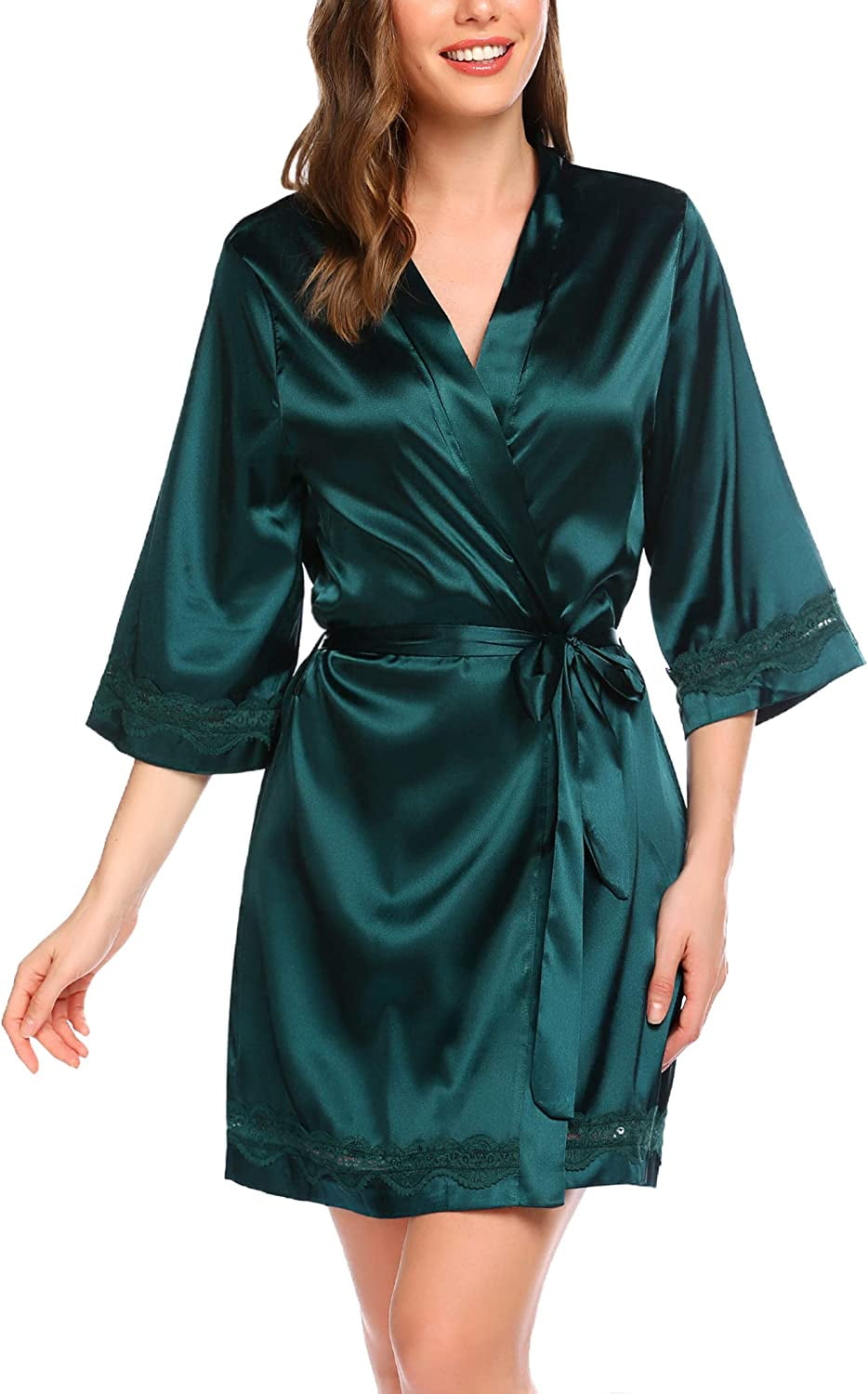 Suinter Poussée teinte short silk dressing gown Polissage Ramasser les