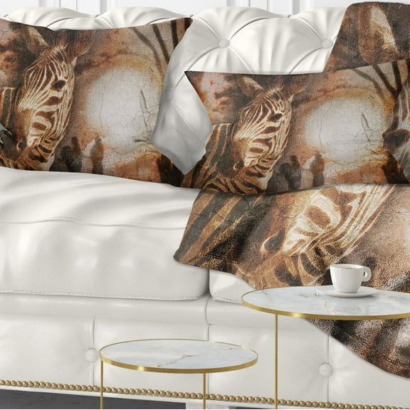 Designart Vintage Style African Zebra - African Throw Pillow - 12x20