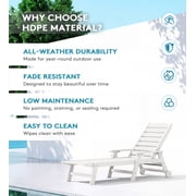 KINGYES Outdoor Chaise Lounge Chair, HDPE Patio Lounge Chair with Wheels & Cup Holder, 5-Position Adjustable Backrest, All-Weather Pool Lounger, White