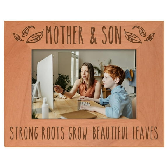 ThisWear New Mom Gifts Mother and Son Strong Roots Grow Beautiful Leaves Mothers Day Gifts for Mom Natural Wood Engraved 4x6 Landscape Picture Frame Wood